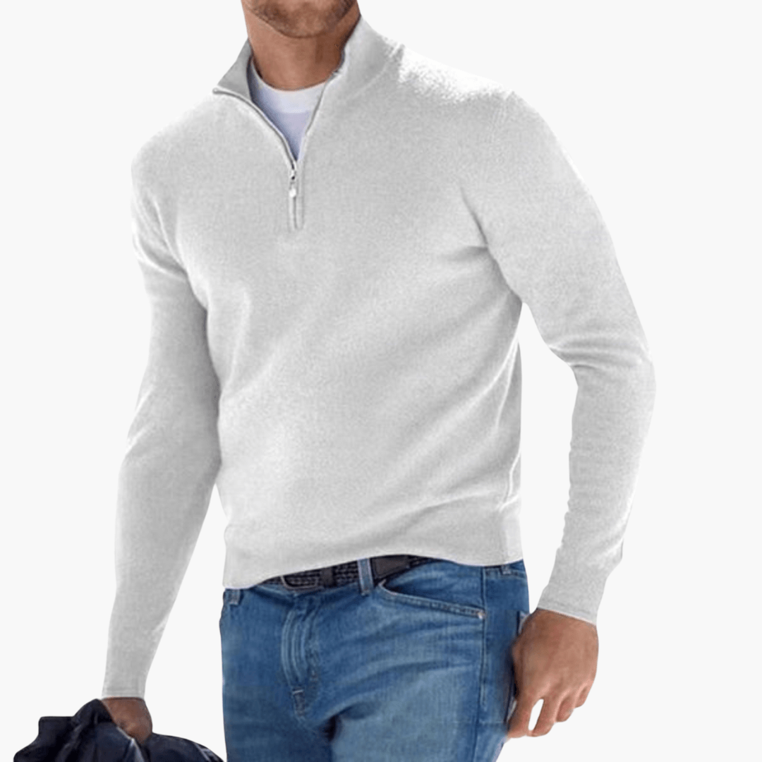 Men's Zip Up Crew Neck Textured Sweater