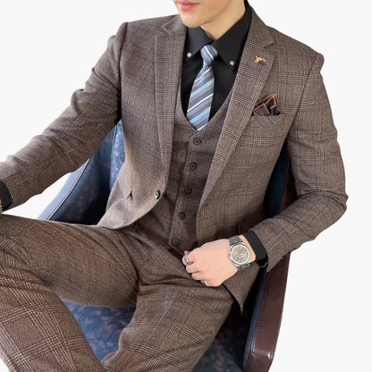 Classic Plaid Three-Piece Mens Suit