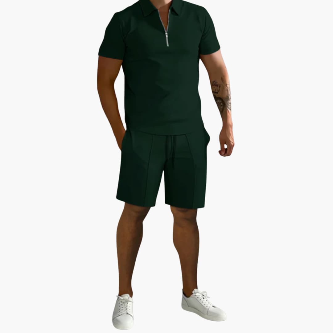 Men's Athletic Zip Up Shirt and Short Set