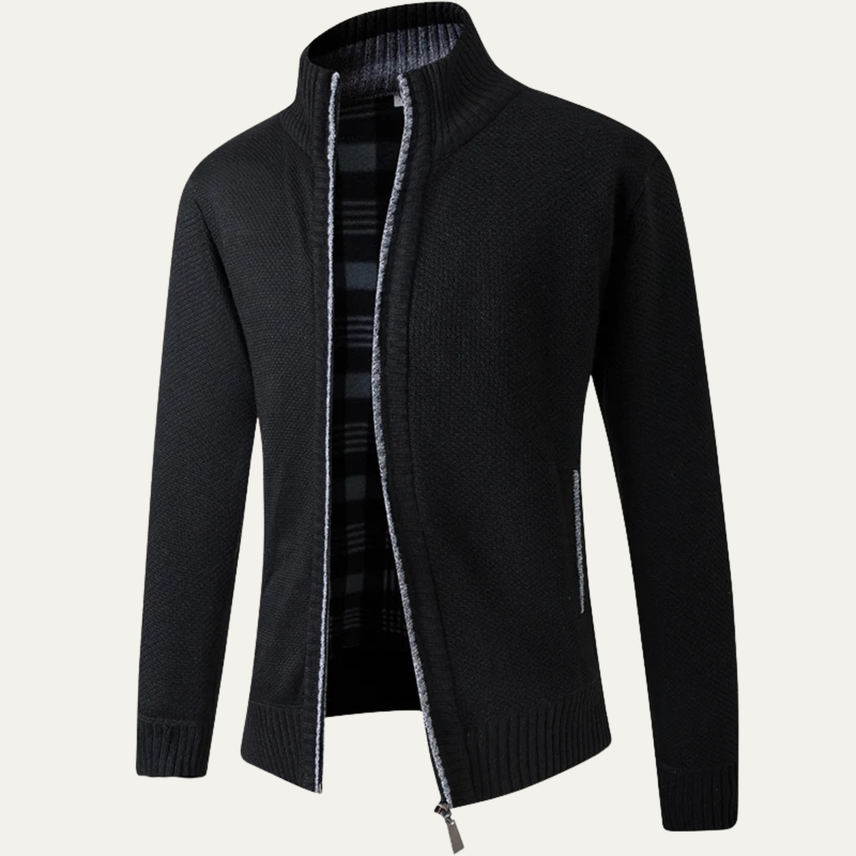 Warm Men's Crew Neck Knit Zip Sweater