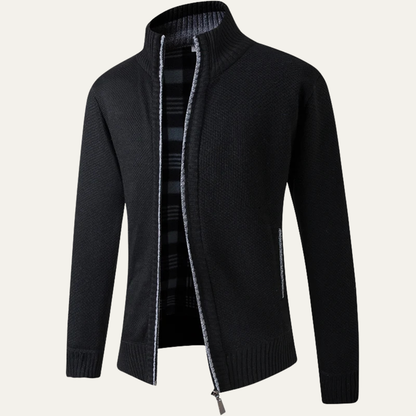Warm Men's Crew Neck Knit Zip Sweater