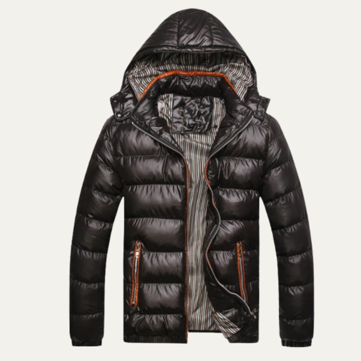 Warm Men's Quilted Black Puffer Hooded Jacket - Nocini