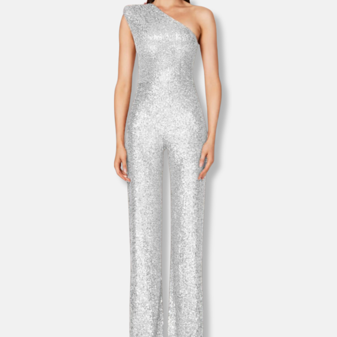 Glittering Off Shoulder Wide Leg Party Jumpsuit