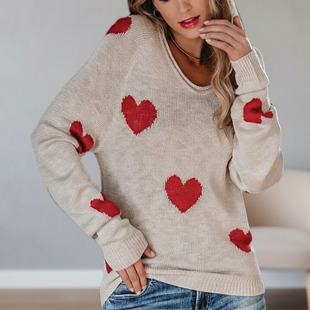 Lovely Heart Print Knitted Sweater
