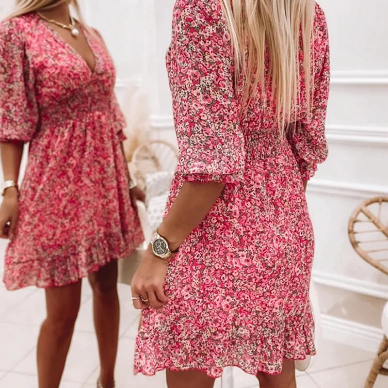 Ladies' Pretty V-Neck Mini Summer Dress