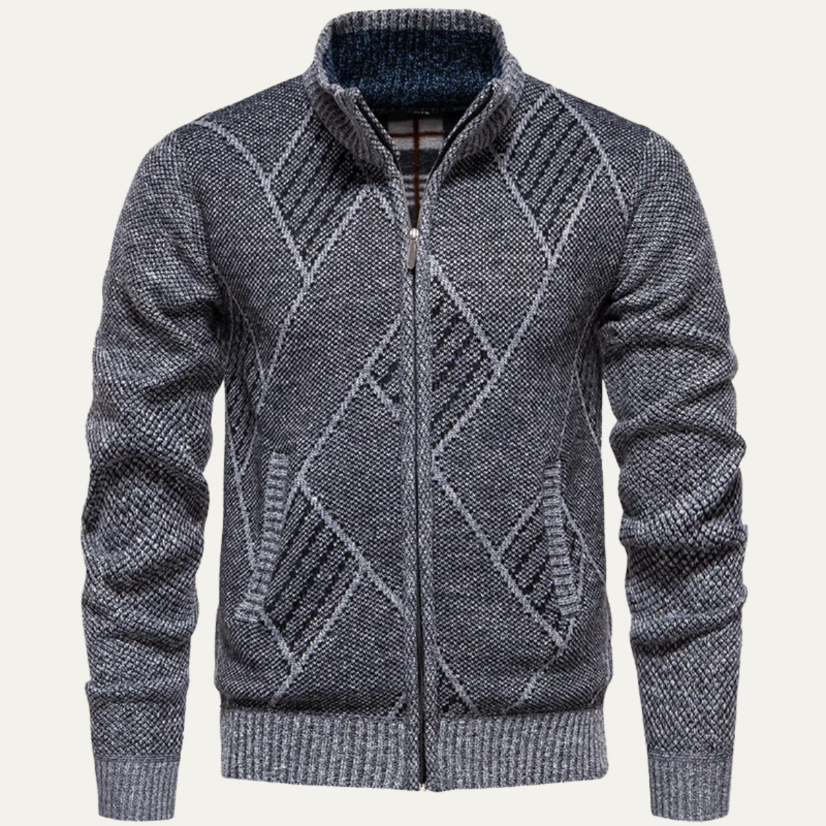 Cozy Men's Diamond Pattern Fleece Cardigan Jacket