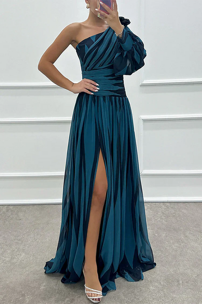 Elegant Striped Off Shoulder Evening Dress
