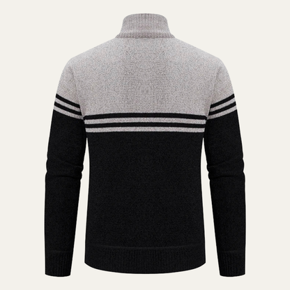 Warm Men's Striped Fleece Lined Knit Jacket Sweater