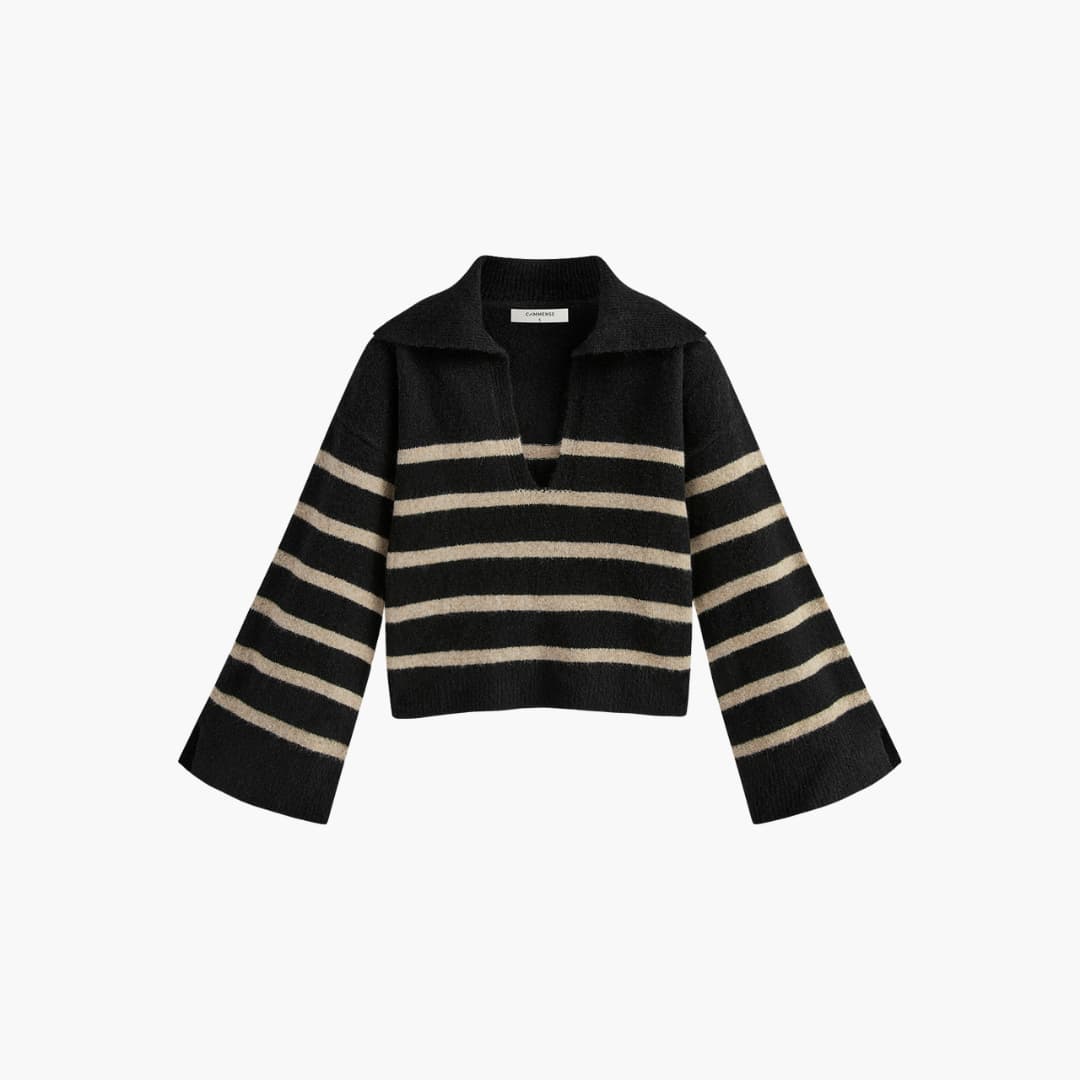 Ladies' Striped V-Neck Sweater Top