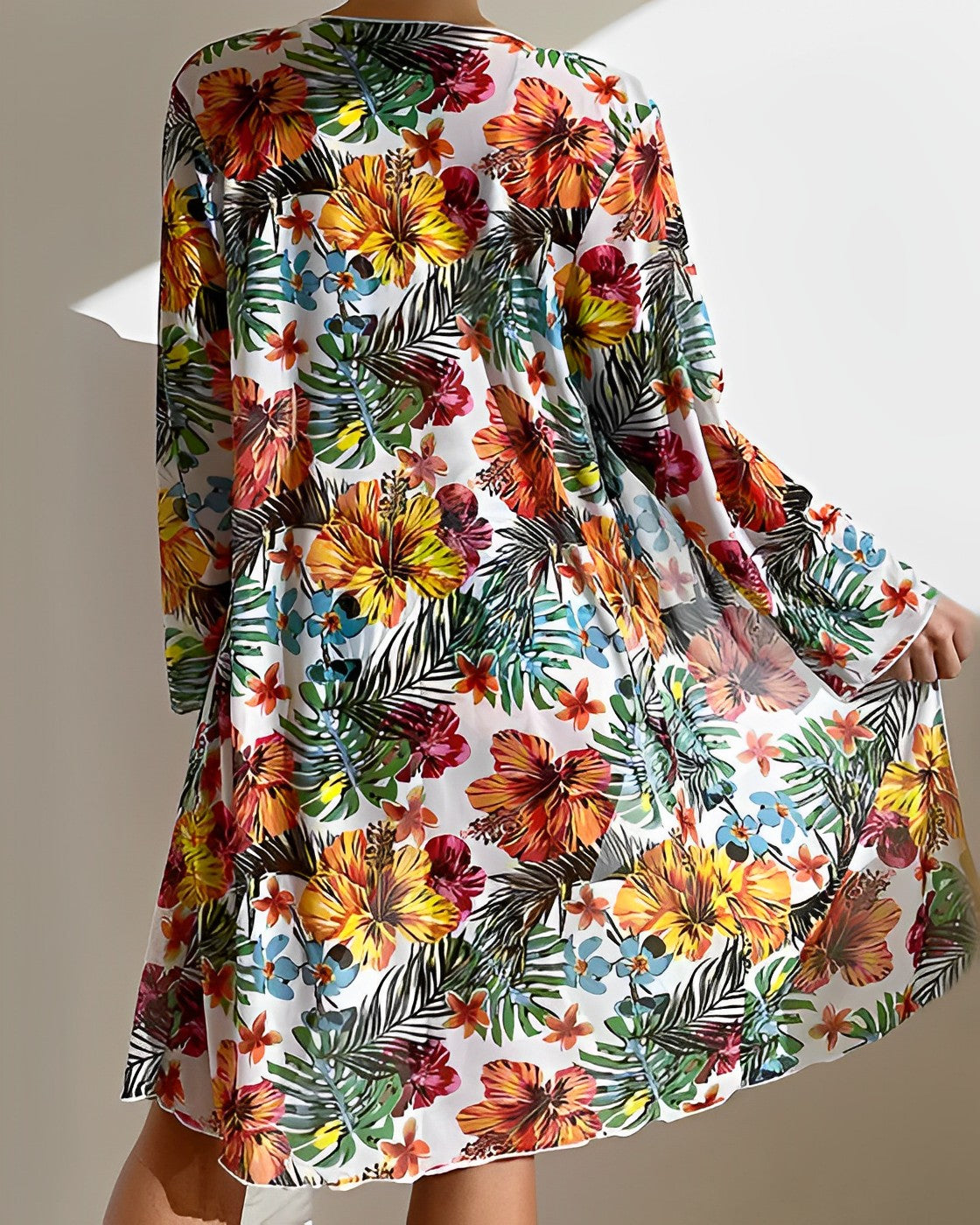 Colorful Floral Beach Swimwear Set with Cover Up