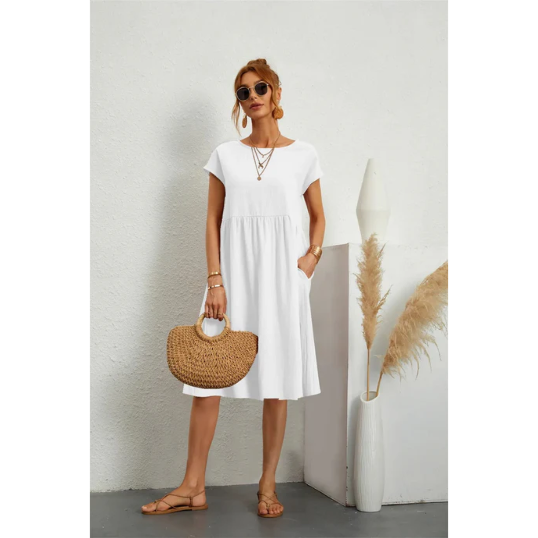 Kendra | Women's Elegant Short Sleeve Midi Dress with Pockets