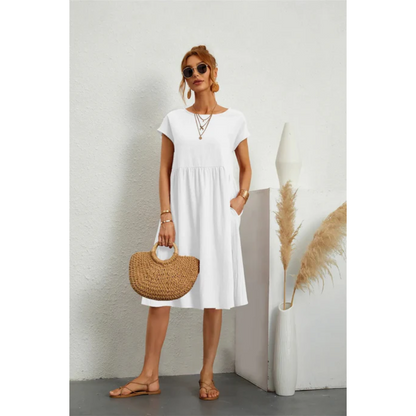 Kendra | Women's Elegant Short Sleeve Midi Dress with Pockets