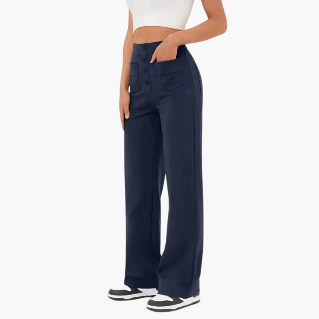 Women's Comfortable Wide Leg Pants with Button Front