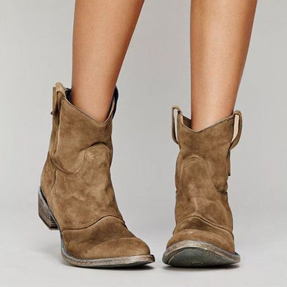 Stylish Leather Low Heel Boots