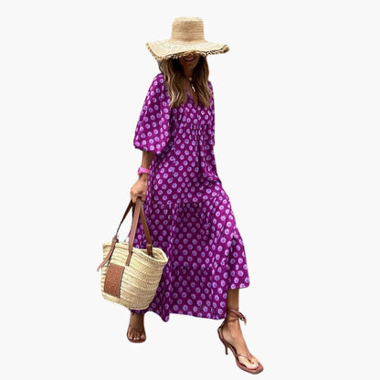 Flowy Long Dress for Women - Floral Print & Relaxed Fit