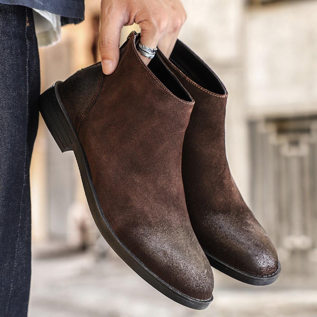 Classic Men's Suede Leather Zip Boots