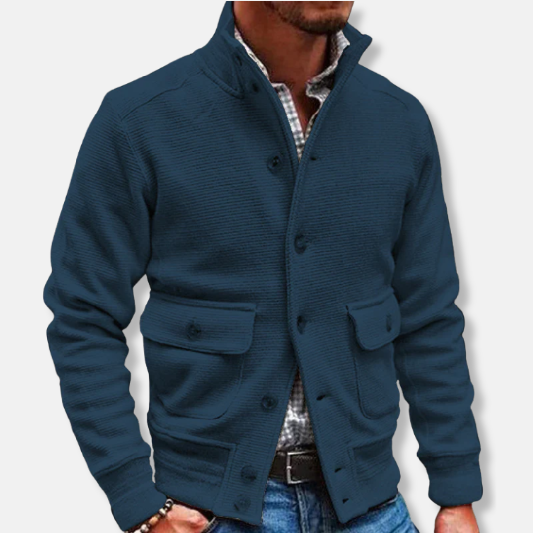 Slim Fit Men's Coat with Button Front and Pockets
