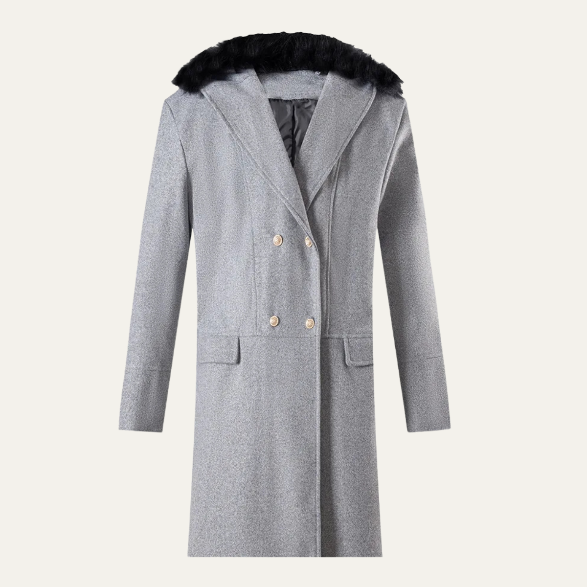 Luxury Men's Fur Trim Double Breasted Coat