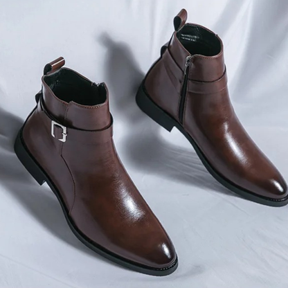 Men's Genuine Leather Side Zip Ankle Boots