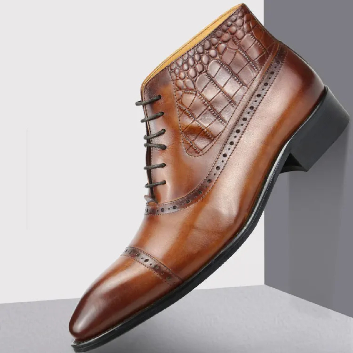 Classic Men's Leather Dress Boots Lace Up Ankle Boots