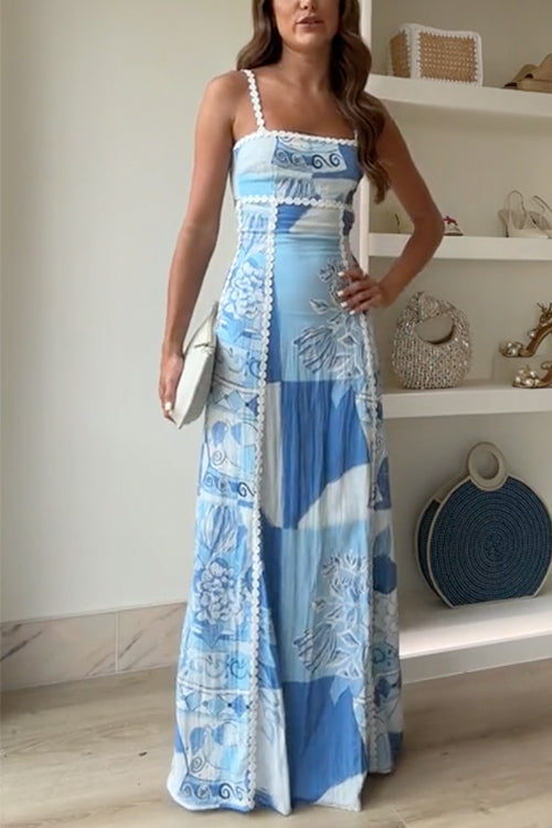 Elegant Womens Maxi Dress with Lace and Bow Detail - Nocini