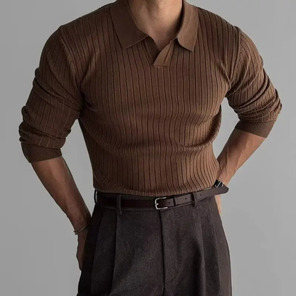 Men's Fitted Crew Neck Knit Polo Sweater