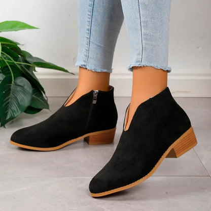 Fashionable Leather Low Heel Boots for Women