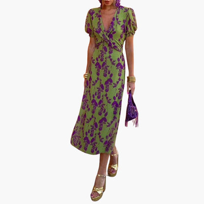 Chic V-Neck Floral Summer Dress for Women