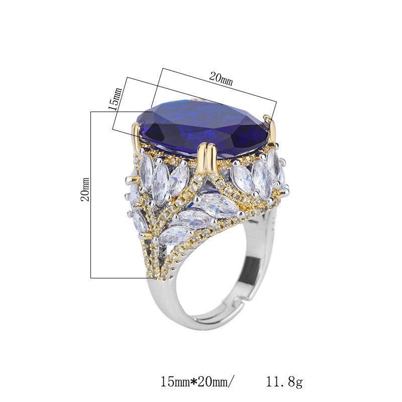 Luxury Blue Sapphire Gold Plated Cocktail Ring
