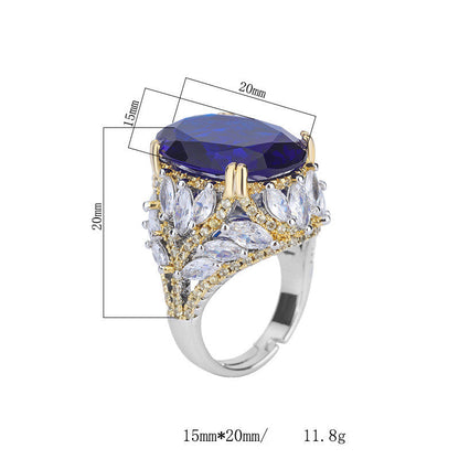 Luxury Blue Sapphire Gold Plated Cocktail Ring