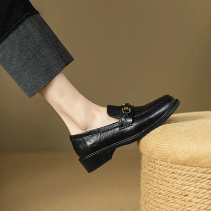 Men's Genuine Leather Slip On Loafers with Silver Buckle