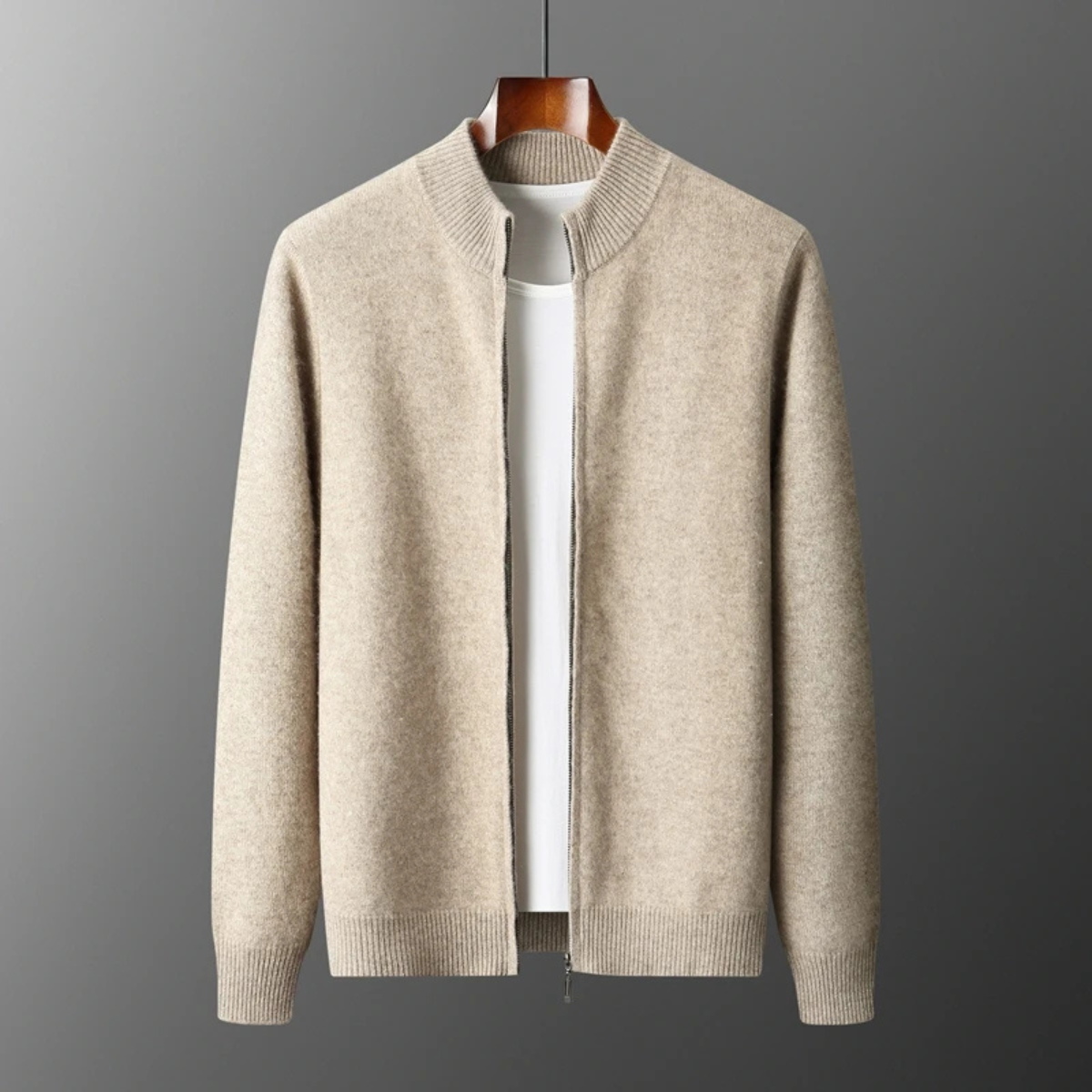Soft Men's Wool Blend Zipper Cardigan Sweater