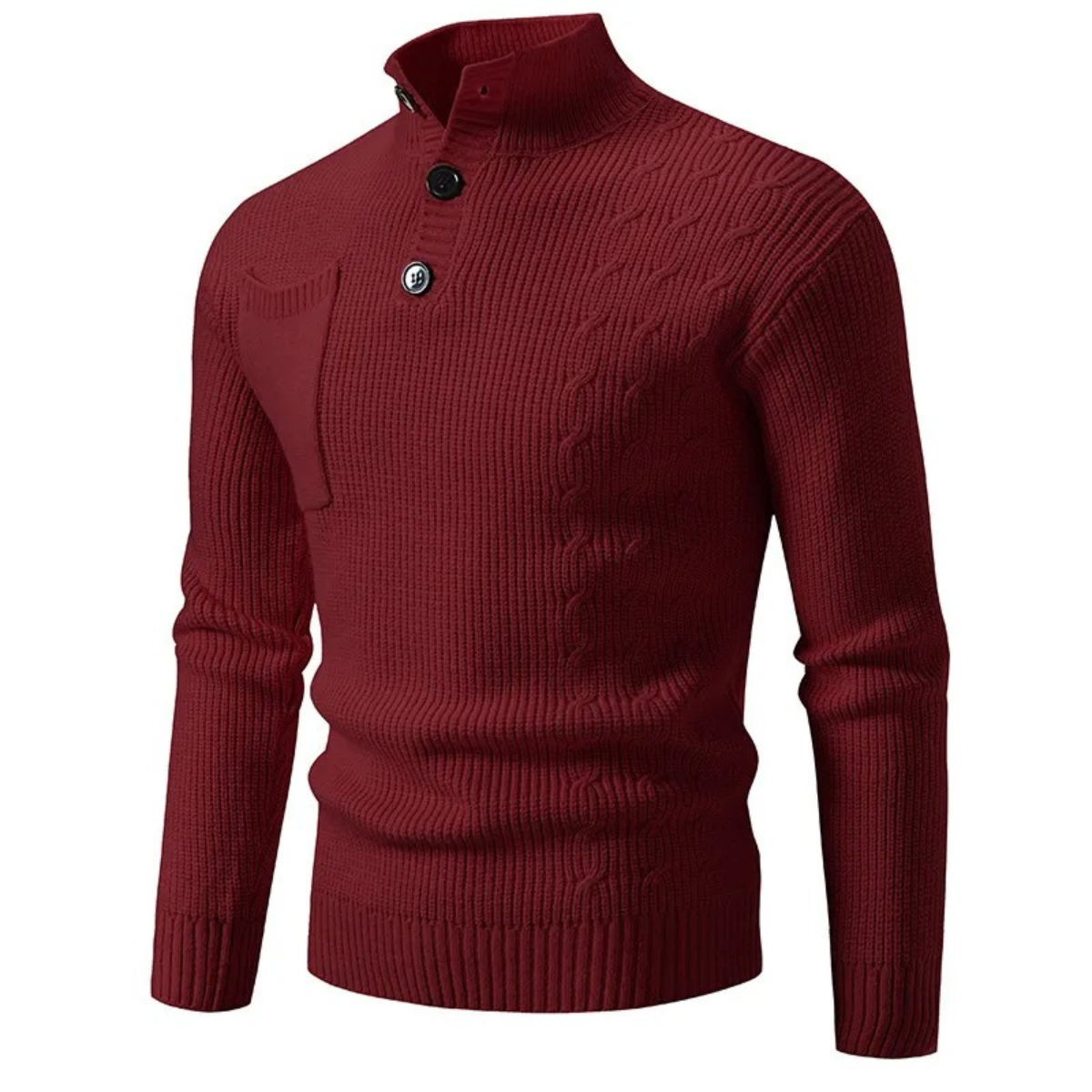 Classic Men's Crew Neck Knit Sweater with Buttons