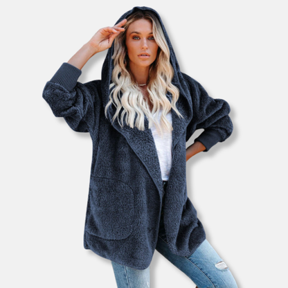Cozy Women's Hooded Fleece Cardigan with Pockets