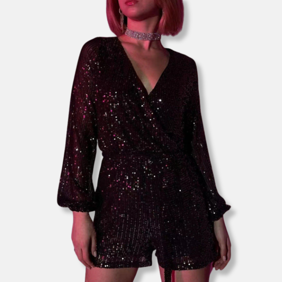 Sparkly Tie Waist Little Black Dress