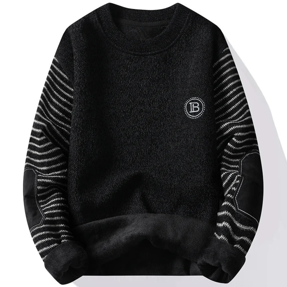 Cozy Mens Patchwork Crew Neck Winter Sweater