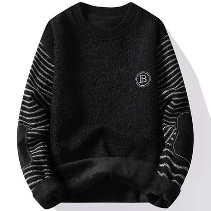 Cozy Mens Patchwork Crew Neck Winter Sweater