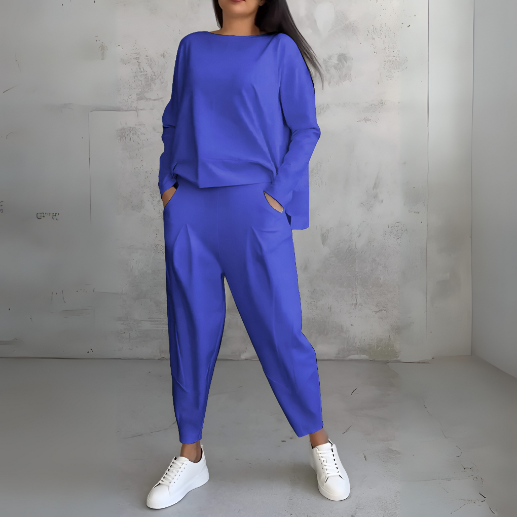 Casual 2-Piece Tracksuit with Crew Neck and Full Sleeves