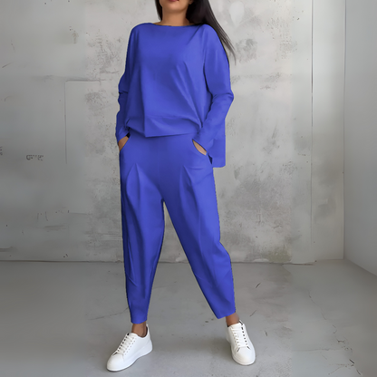 Casual 2-Piece Tracksuit with Crew Neck and Full Sleeves