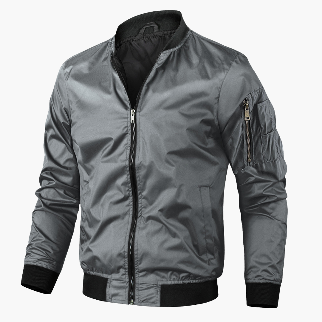 Men's Zip-Up Bomber Jacket - Slim Fit Water Resistant