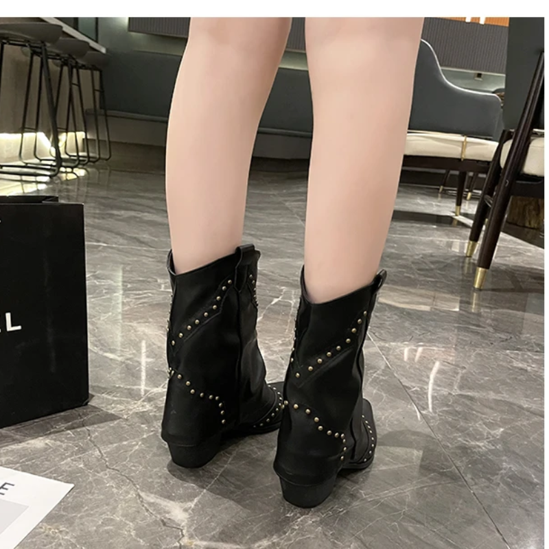 Decorative Buckle Cowboy Boots