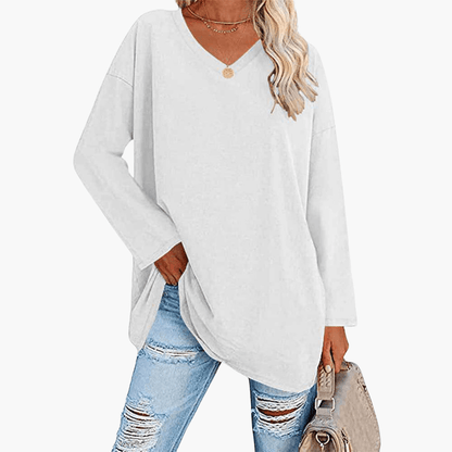 Relaxed Fit V-Neck Long Sleeve Women's Shirt