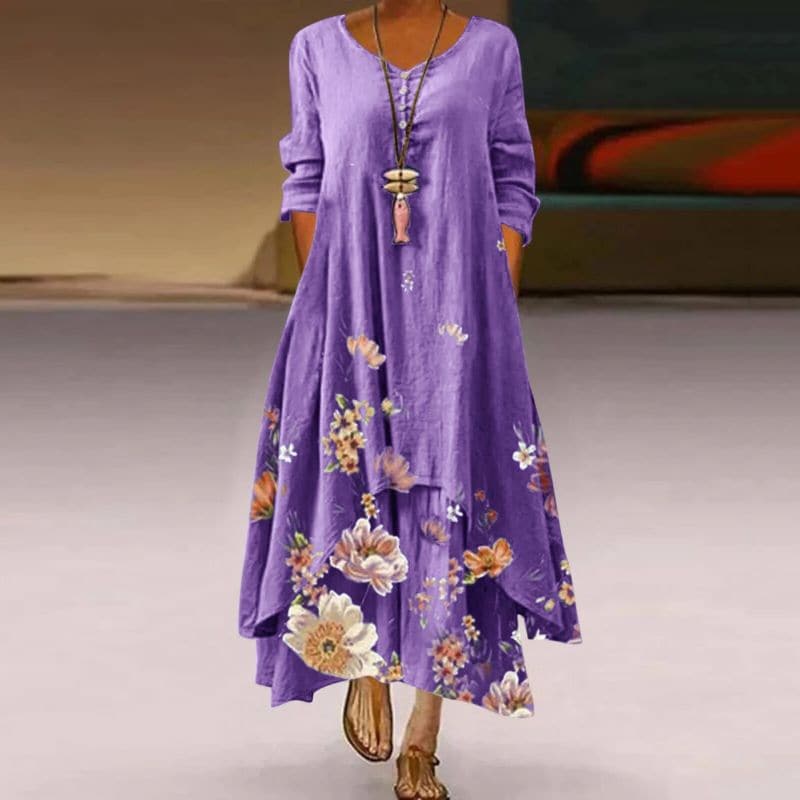 Comfy V Neck Maxi Dress with Floral Print