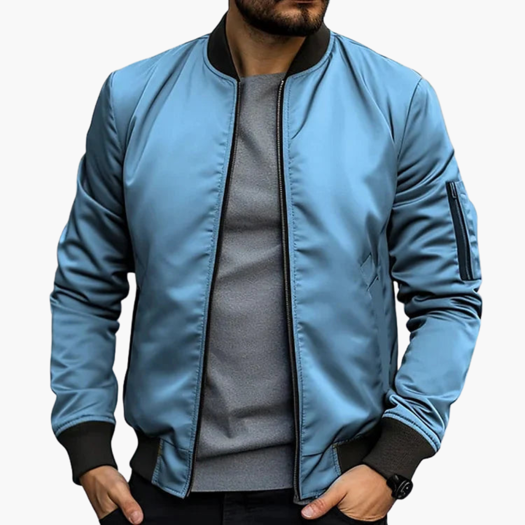 Men's Leather Flight Jacket with Zip Pockets