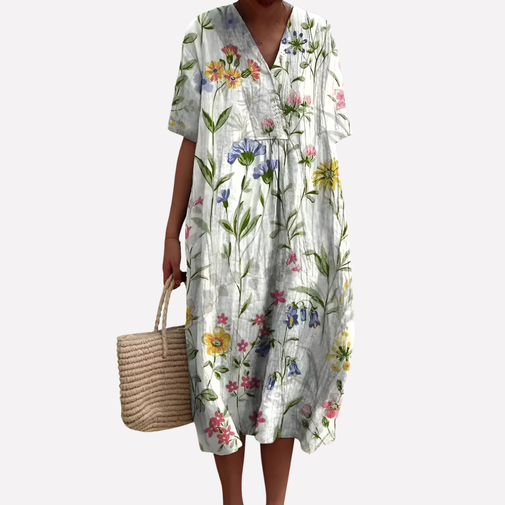 Pretty V Neck Short Sleeve Summer Dress