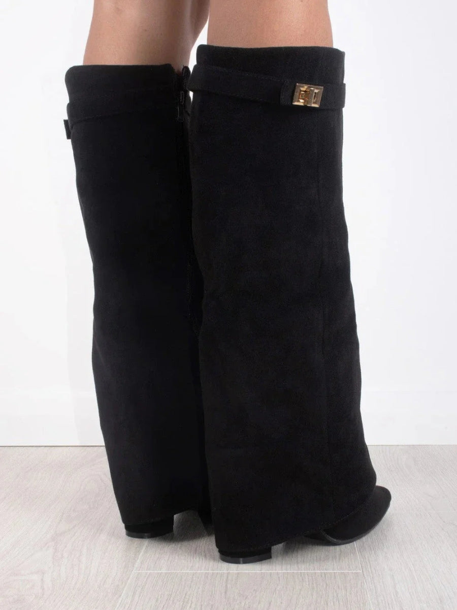 Tall Brown Leather Boots with Buckle Strap