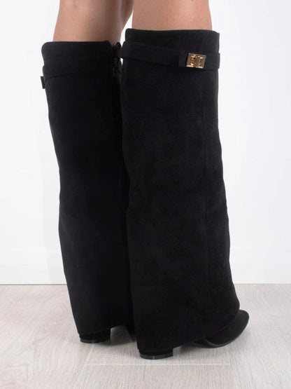 Tall Brown Leather Boots with Buckle Strap
