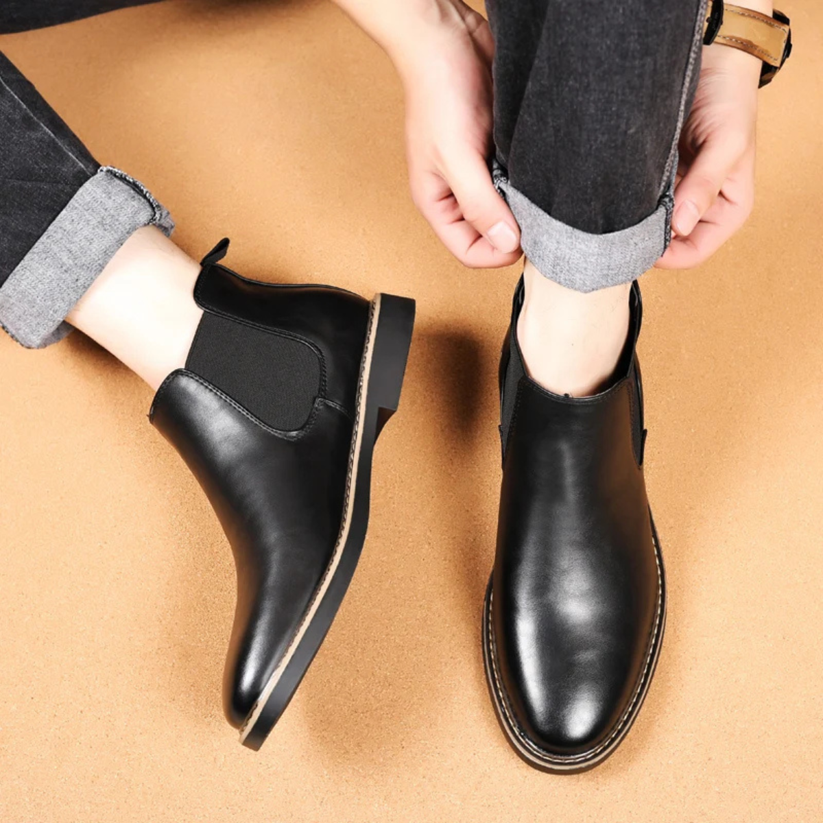 Comfortable Men's Leather Slip On Chelsea Ankle Boots