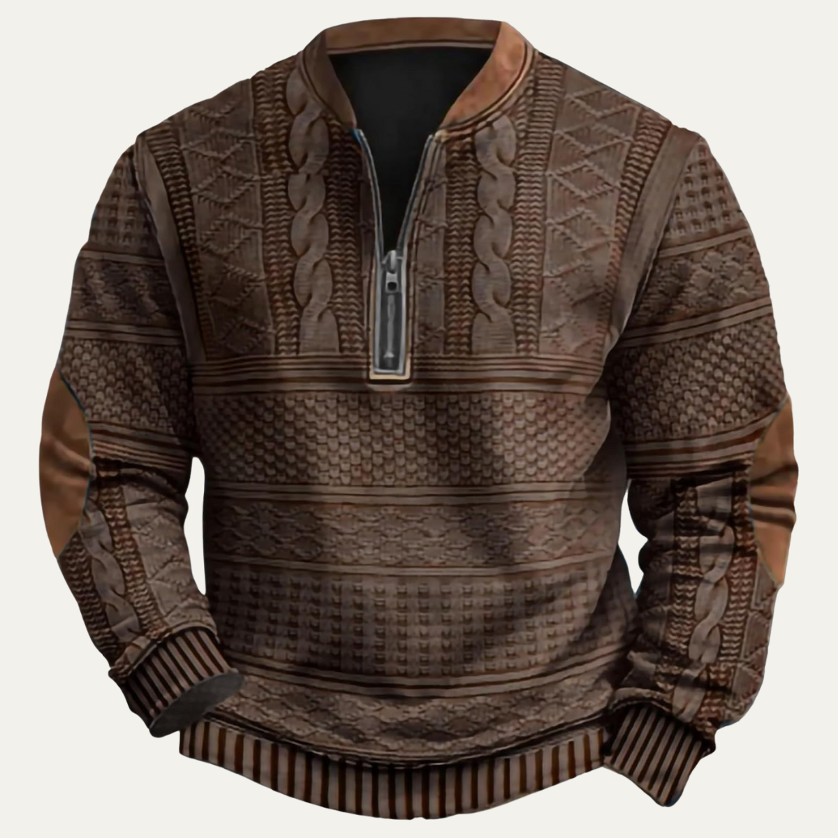 Relaxed Fit Mens Patterned Sweater with Patches