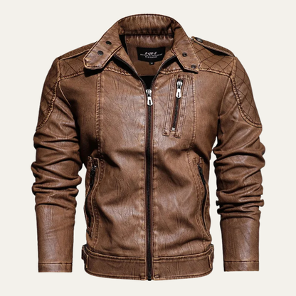 Classic Mens Slim Fit Black Leather Biker Jacket - Nocini